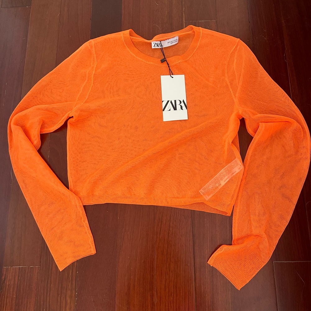 Zara mesh orange crop shirt